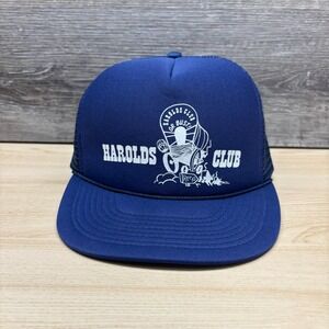 Vintage Harolds Club Hat Cap Trucker Snap Back Blue Or Bust Reno Nevada Casino